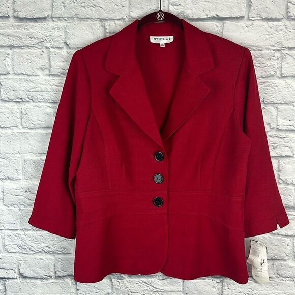 Studio I Red Button Up Blazer Size 16 NWT - Picture 1 of 8